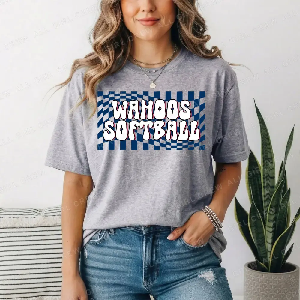 Wahoos Softball Checkered Wave on Sport Grey