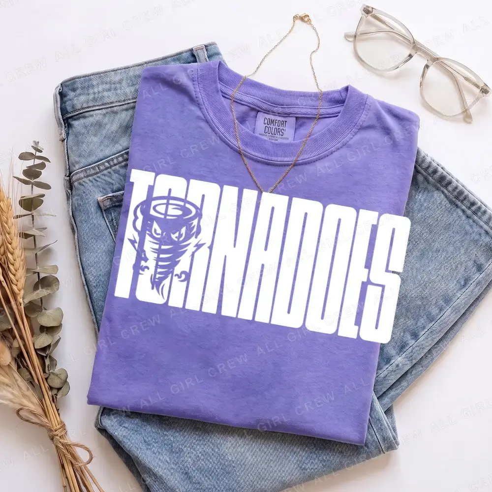 Tornadoes Twister Tall Letters on Violet