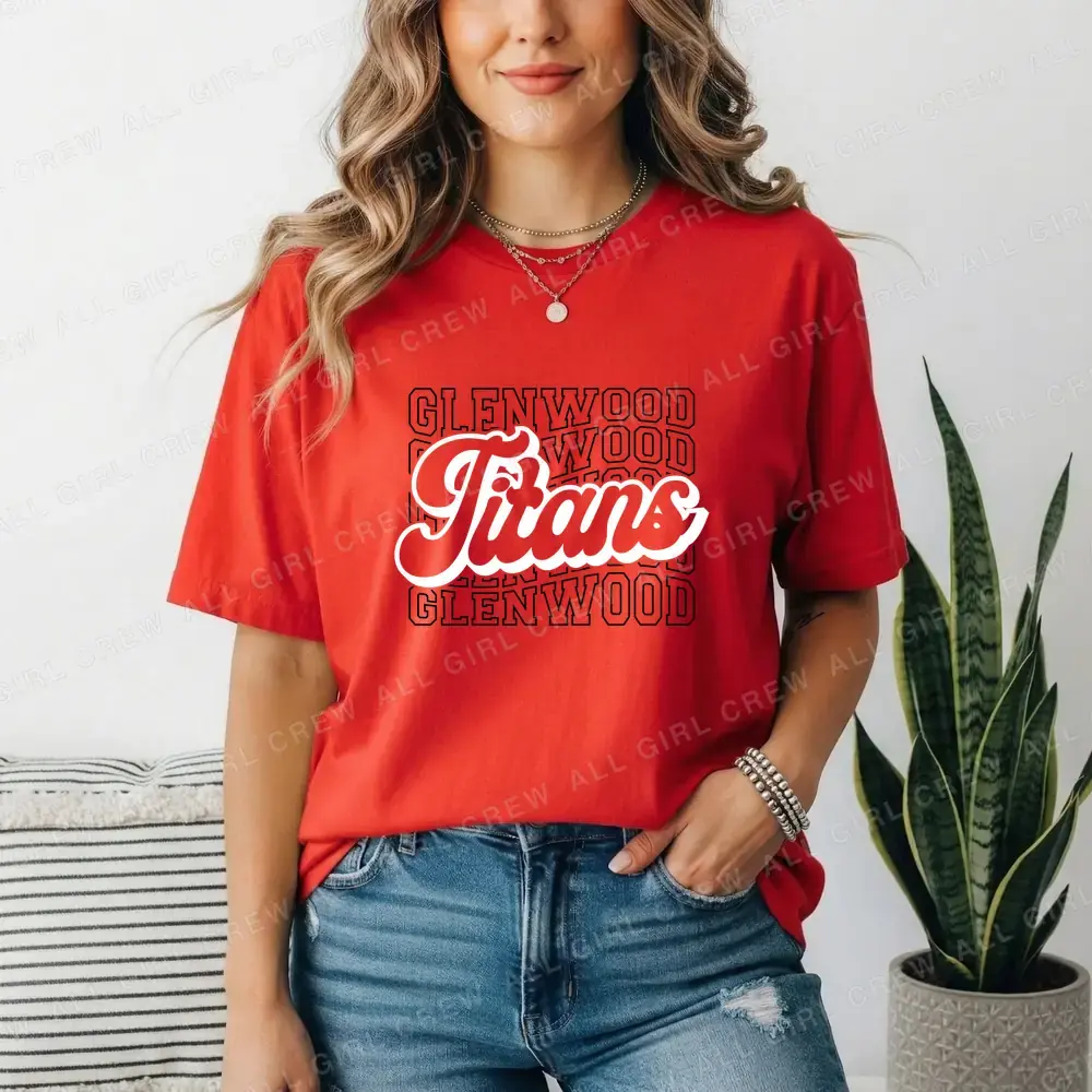 Glenwood Titans Retro Stack, Black & White on Red