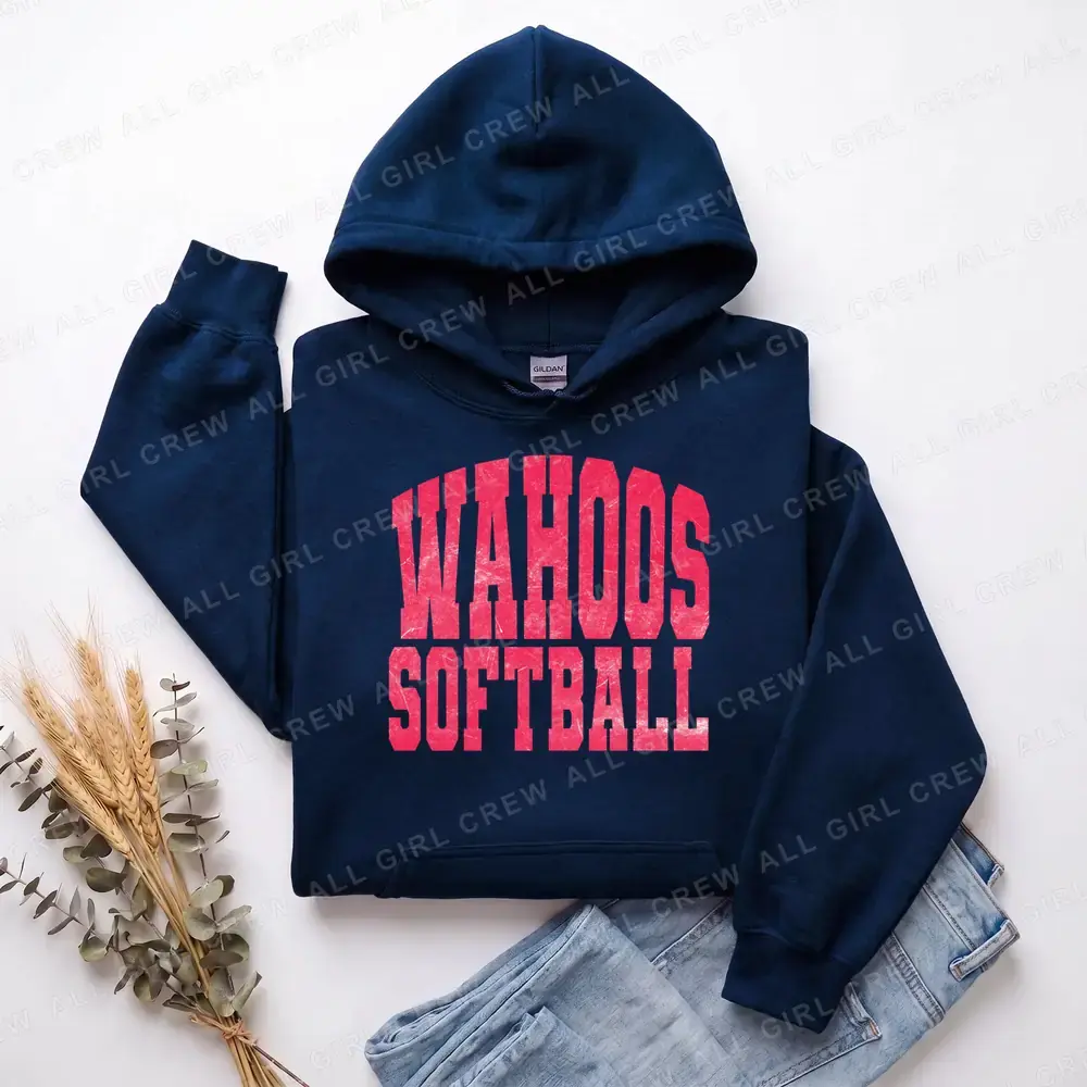 Wahoos Softball Arch Red on Navy